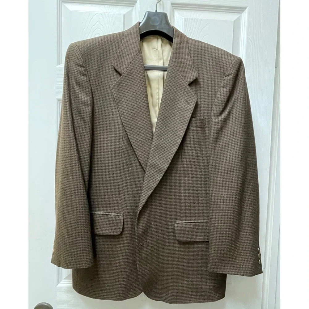 VTG Oscar‎ de la Renta Men's 42L Houndstooth Blazer 100% Wool Brown, Tan, Blue